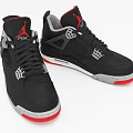Black Sports Sneakers With Red Logo Gray Sole And Perforated Design