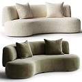 Curved Sectional Sofa in Beige and Olive Green Velvet Fabric with Decorative Cushions