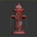 Red Fire Hydrant With Hanging Chains And Metallic Painted Surface