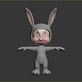 Cartoon Rabbit Game Movie Character With Smiling Face Extended Arms And Gray Costume