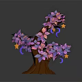 Cartoon Style Tree With Brown Trunk Purple Pink Flowers And Colorful Decorations