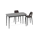 Modern Bar Counter Setup With Black Metal Frame And Gray Upholstered Stools 3d model