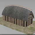Traditional Wooden Building With Curved Gray Tile Roof And Red Edge Decoration