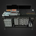 Vintage Industrial Machine With Metal Frame Control Panel Drawers And Grid Components
