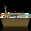 Modern Design Display Shelves with Colorful Decorative Items in Commercial Showroom