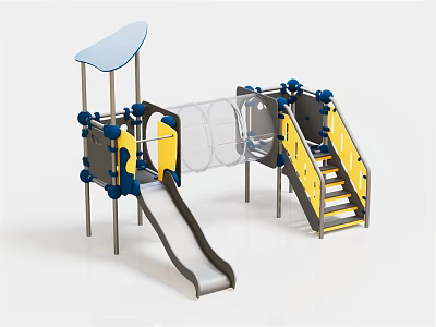 Outdoor Kids Playground Equipment With Slide Stairs Transparent Tunnel And Yellow Blue Canopy 3d model