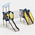 Outdoor Kids Playground Equipment With Slide Stairs Transparent Tunnel And Yellow Blue Canopy