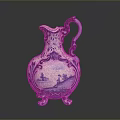 Blue And White Carved Ceramic Pitcher With Landscape Patterns Decorative Handle And Ornate Base