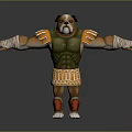 Muscular Bulldog Warrior With Green Top Orange Skirt White Arm Bands Red Boots