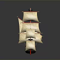 Detailed Model Sailing Ship With White Sails And Red Flags On Wooden Hull