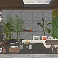 Roof Garden Retreat With Skylight Wicker Chairs Fire Pit And Lush Plants
