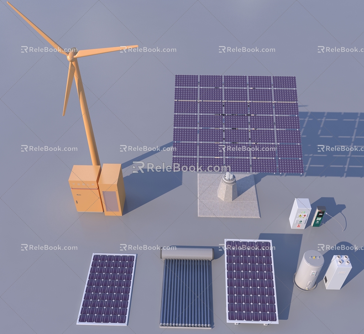 Solar panel wind generator solar water heater charging pile 3d model