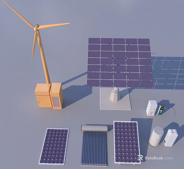 Industrial Equipment For Renewable Energy Including Solar Panels Wind Turbine And Storage Units 3d model 