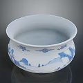 Blue And White Porcelain Basin With Traditional Landscape Patterns And Ornamental Ceramic Art