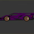 Shiny Purple Sports Car Featuring Metallic Finish Orange Wheels And Large Rear Spoiler