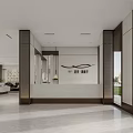Modern Sales Office Interior With Spacious Design Hanging Chandelier And Decorative Painting
