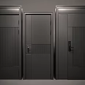 Three Modern Security Doors Featuring Vertical Striped Panels Stainless Steel Construction Ergonomic Handle Lock System 3d model