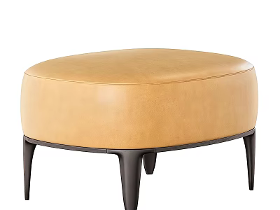 Modern Tan Leather Ottoman With Oval Shaped Design And Black Slender Legs 3d model