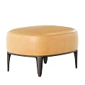 Modern Tan Leather Ottoman With Oval Shaped Design And Black Slender Legs