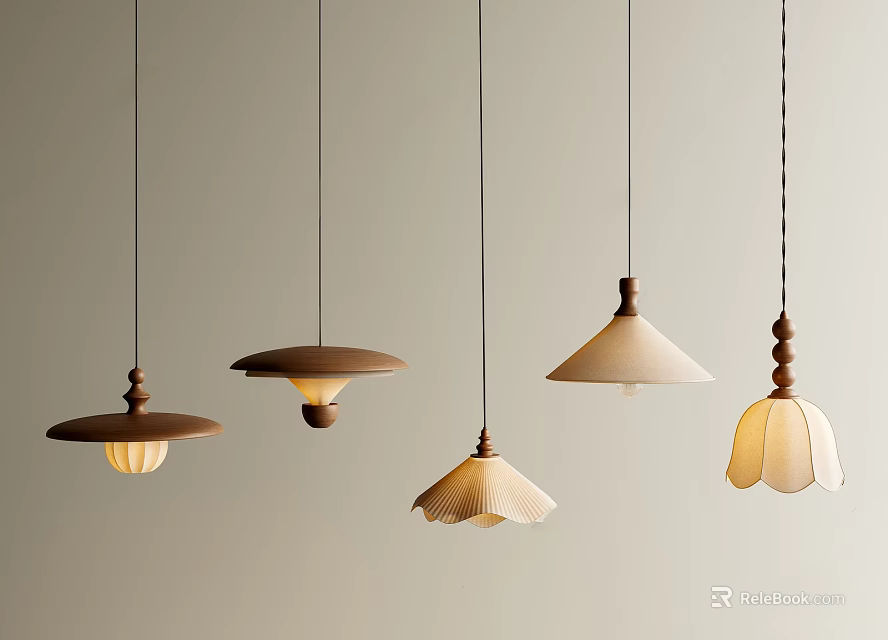 Decorative Hanging Pendant Lights With Various Wooden Designs And Unique Shapes 3d model 