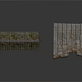 Ancient Architectural Roof With Mossy Tiles And Stone Wall Structure Design Elements 3d model