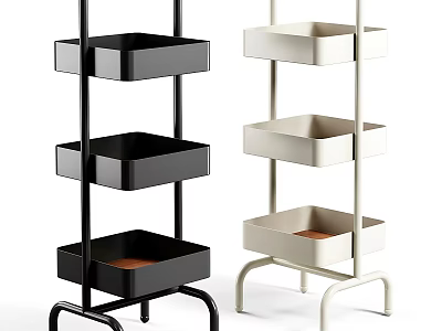 Modern Multi Tiered Black And White Shelving Units With Square Trays And Metal Frame 3d model
