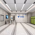 China Telecom Lobby Interior With Marble Floor Turnstiles Lockers And Screens