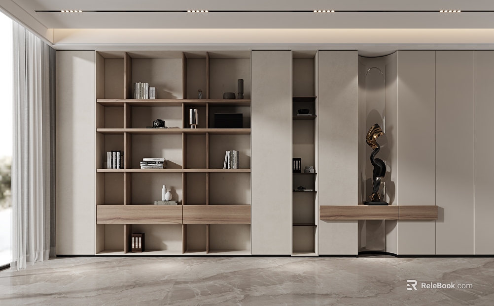 Quiet decorative cabinet bookcase texture