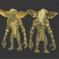 Monster Creature Figures With Big Ears Striped Skin Clawed Limbs Front And Back Views