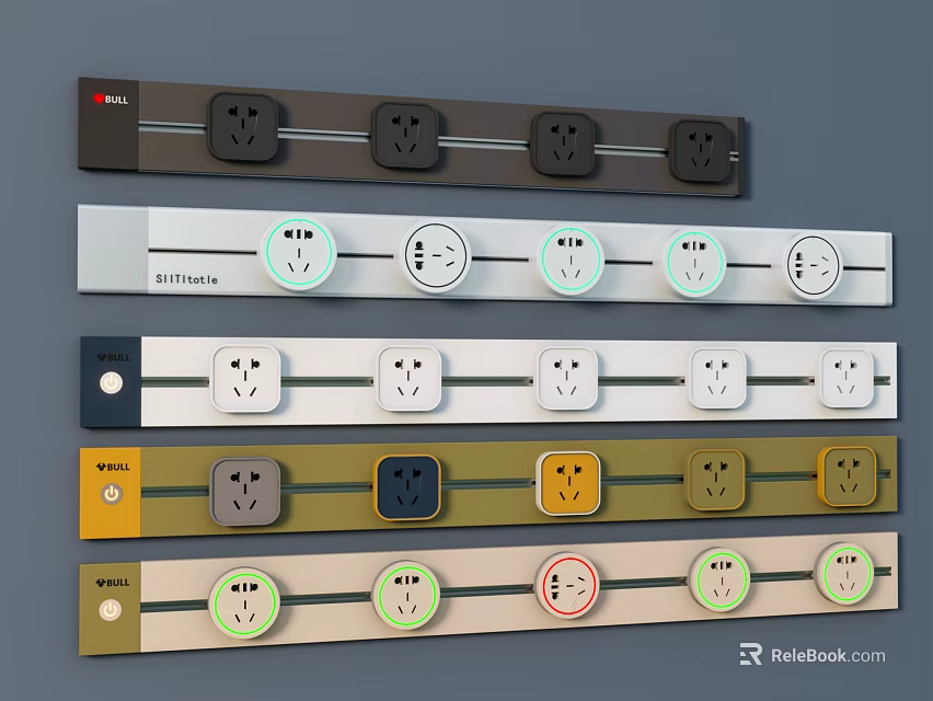 Various Colored Switch Panels With Multiple Sockets And Switches Design 3d model 