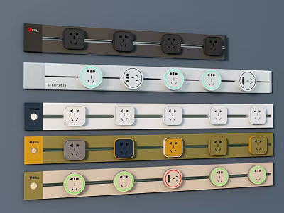 Various Colored Switch Panels With Multiple Sockets And Switches Design 3d model