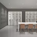 Bathroom Product Showroom With Shower Heads Display And Long Table Setup 3d model