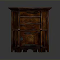 Traditional Chinese Wooden Cabinet With Intricate Carved Patterns And Brown Finish
