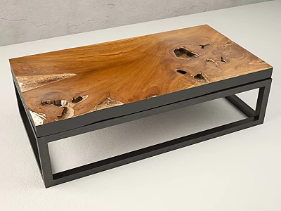 Natural Wooden Side Table With Live Edge Design And Black Metal Frame 3d model
