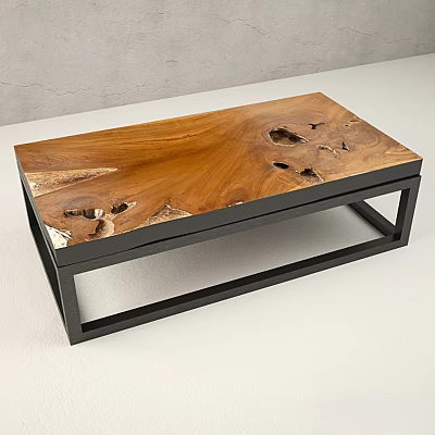 Natural Wooden Side Table With Live Edge Design And Black Metal Frame 3d model