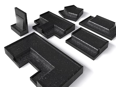 Black Garden Decorative Blocks with Various Shapes and Textured Surface for Garden Landscaping 3d model