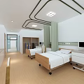 Hospital Ward Interior Featuring Two Beds White Sheets TV And Green Curtains