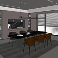 Modern Restaurant Interior With Elegant Dining Table Comfortable Chairs Wine Display And Large Windows