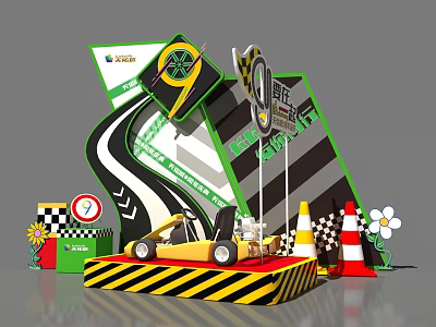 Fun Racing Themed Photo Check In Spot With Toy Car Race Track And Traffic Cones 3d model
