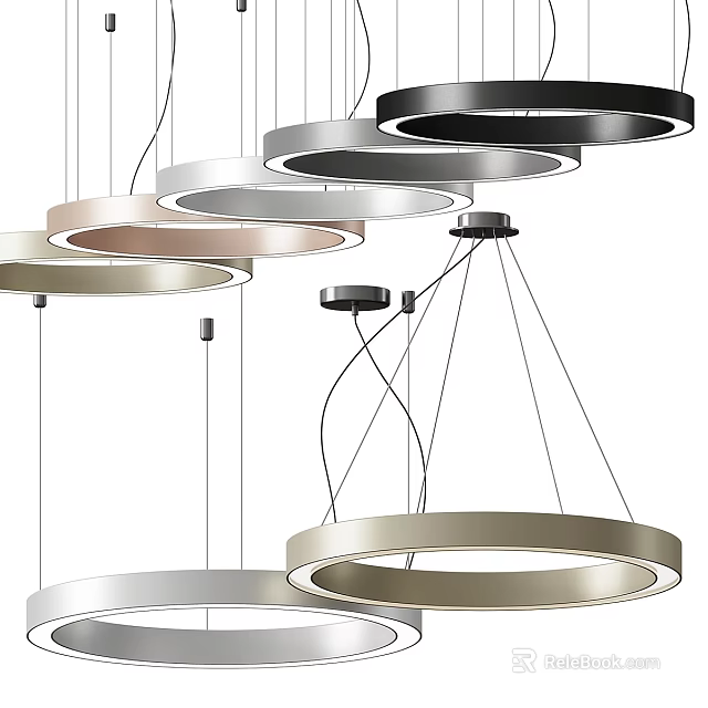 Modern Circular Hanging Chandeliers With Multiple Colors And Metal Frames 3d model 
