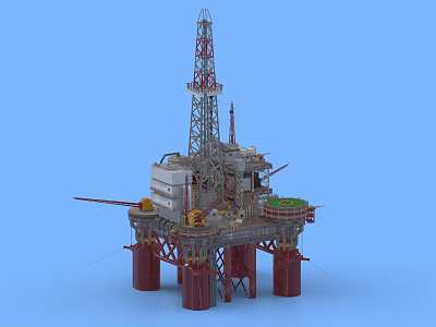 Offshore Drilling Platform Industrial Equipment Featuring Steel Structure Drilling Tower And Support Pillars 3d model