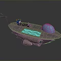 Futuristic Pink Vessel With Blue Transparent Dome Blue Interior And Thrusters