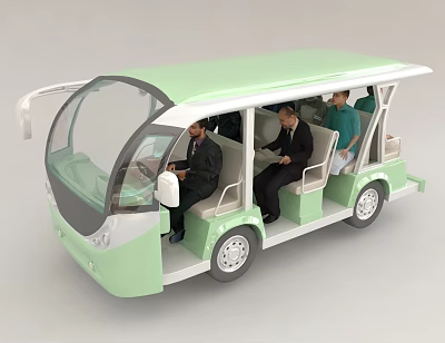 Light Green Modern Utility Vehicle With Transparent Windows And Passenger Seats 3d model