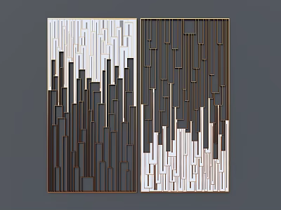 Modern Decorative Room Divider with Geometric Vertical Strips Two Tone White Dark Brown Design 3d model