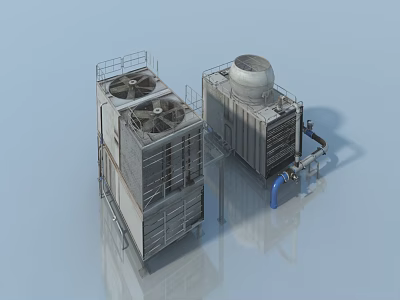 Industrial Swing Door Structure On Cooling Tower With Metal Frames And Pipes 3d model