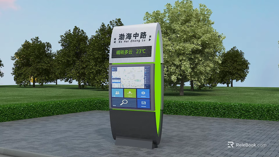 Roadside Information Kiosk With Map Display And Navigation Features In Green Lawn Area 3d model 