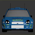 Subaru Rally Racing Car In Blue With Yellow Accents And Golden Wheels