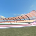Modern Stadium Building Design With White Canopy Roof Circular Structure Running Track and Spectator Seats