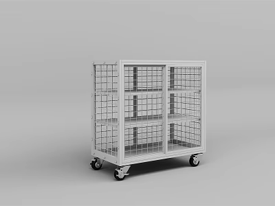 White Metal Grid Decorative Display Cart With Multi Shelf And Wheels For Ornament Arrangement 3d model