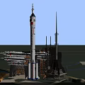 Space Rocket Standing On Launch Pad With Support Structures And Facilities 3d model